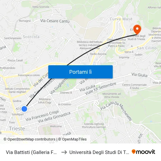 Via Battisti (Galleria Fenice) to Università Degli Studi Di Trieste map
