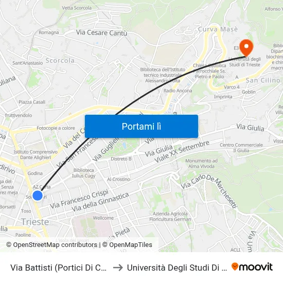 Via Battisti (Portici Di Chiozza) to Università Degli Studi Di Trieste map