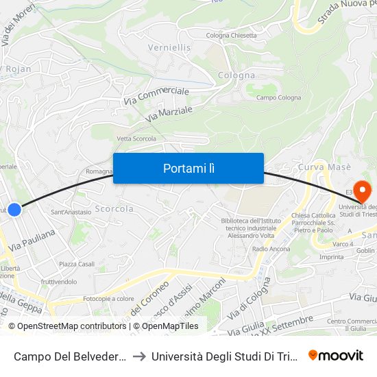 Campo Del Belvedere 3 to Università Degli Studi Di Trieste map