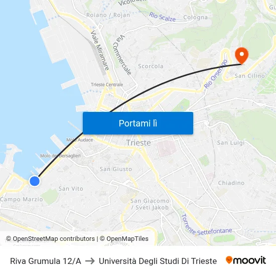 Riva Grumula 12/A to Università Degli Studi Di Trieste map