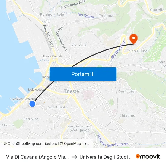 Via Di Cavana (Angolo Via Venezian) to Università Degli Studi Di Trieste map