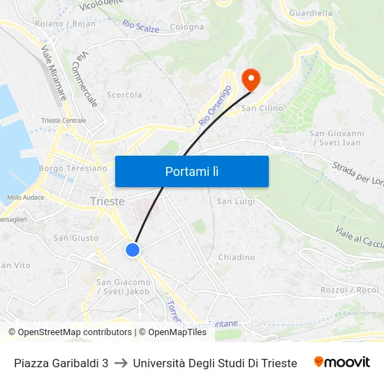Piazza Garibaldi 3 to Università Degli Studi Di Trieste map