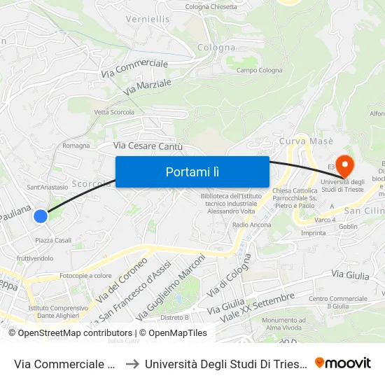 Via Commerciale 21 to Università Degli Studi Di Trieste map