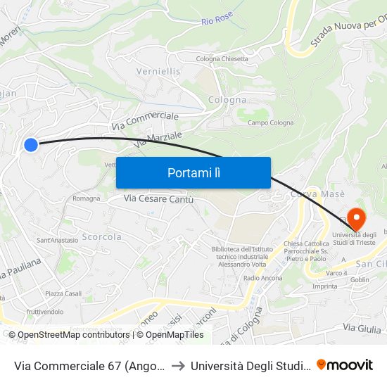 Via Commerciale 67 (Angolo Via Davis) to Università Degli Studi Di Trieste map