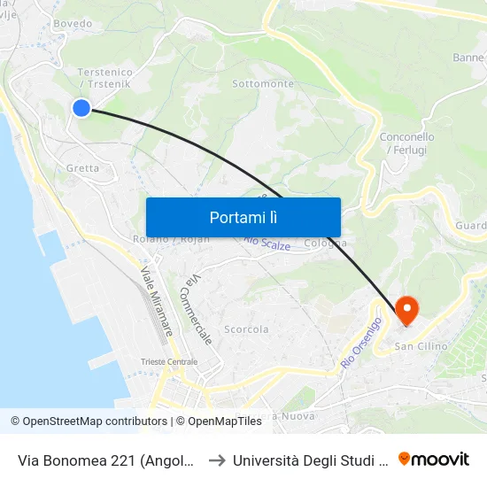 Via Bonomea 221 (Angolo Via Piani) to Università Degli Studi Di Trieste map