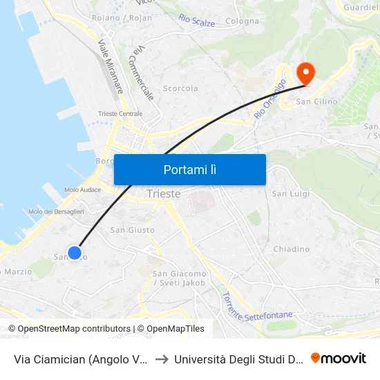 Via Ciamician (Angolo Via Tigor) to Università Degli Studi Di Trieste map