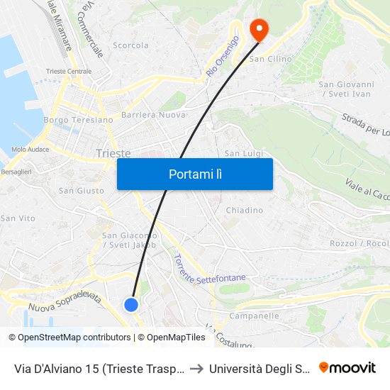 Via D'Alviano 15 (Trieste Trasporti, Vigili Del Fuoco) to Università Degli Studi Di Trieste map