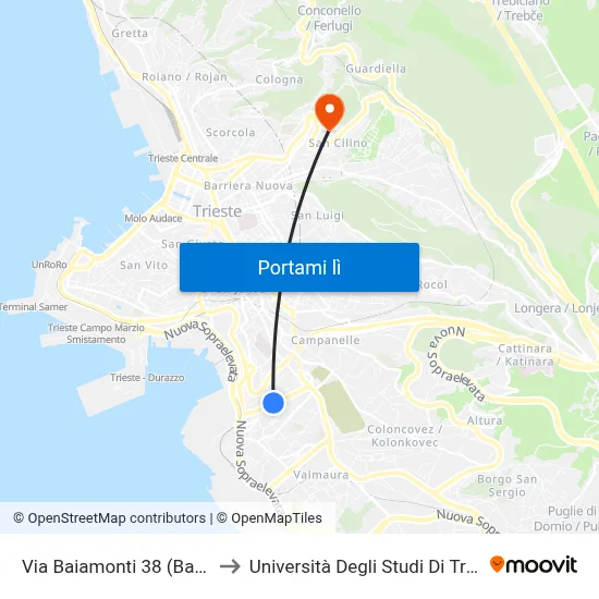 Via Baiamonti 38 (Banca) to Università Degli Studi Di Trieste map