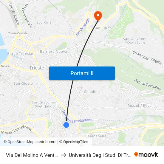 Via Del Molino A Vento 85 to Università Degli Studi Di Trieste map