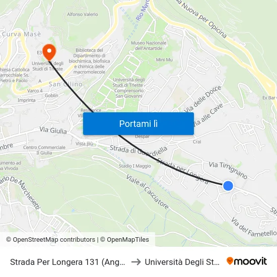 Strada Per Longera 131 (Angolo Del Farnetello) to Università Degli Studi Di Trieste map