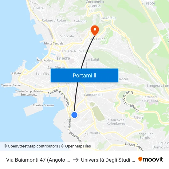 Via Baiamonti 47 (Angolo Via Svevo) to Università Degli Studi Di Trieste map