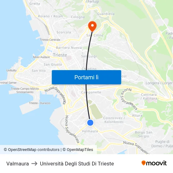 Valmaura to Università Degli Studi Di Trieste map