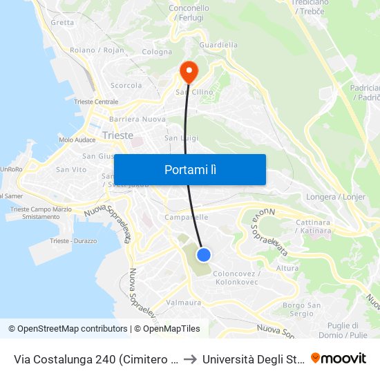 Via Costalunga 240 (Cimitero Sant'Anna, Obitorio) to Università Degli Studi Di Trieste map
