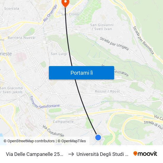 Via Delle Campanelle 257 (Scuola) to Università Degli Studi Di Trieste map