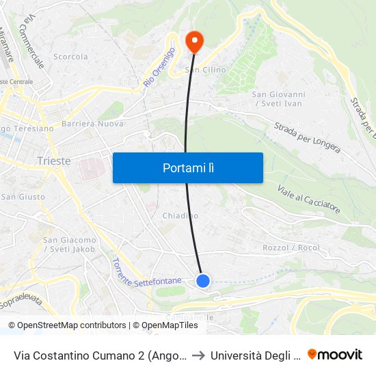 Via Costantino Cumano 2 (Angolo Via Eugenio Scomparini) to Università Degli Studi Di Trieste map