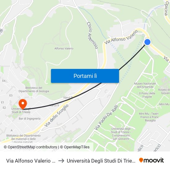 Via Alfonso Valerio 73 to Università Degli Studi Di Trieste map