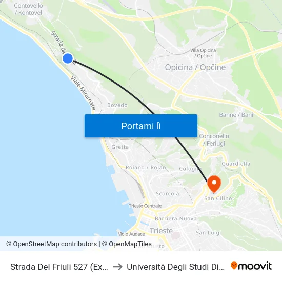 Strada Del Friuli 527 (Ex Dazio) to Università Degli Studi Di Trieste map