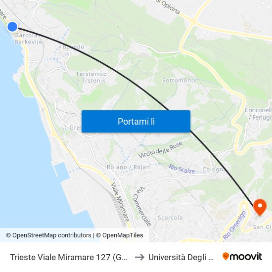 Trieste Viale Miramare 127 (Gelateria Pipolo, Barcola) to Università Degli Studi Di Trieste map