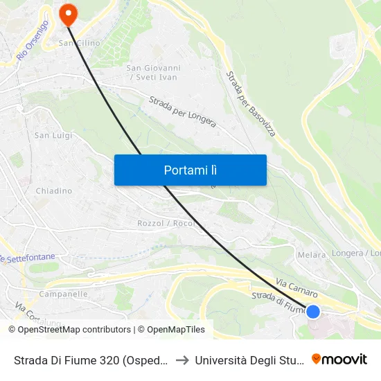 Strada Di Fiume 320 (Ospedale Di Cattinara) to Università Degli Studi Di Trieste map