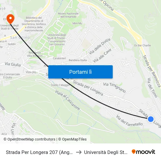 Strada Per Longera 207 (Angolo Via Masaccio) to Università Degli Studi Di Trieste map