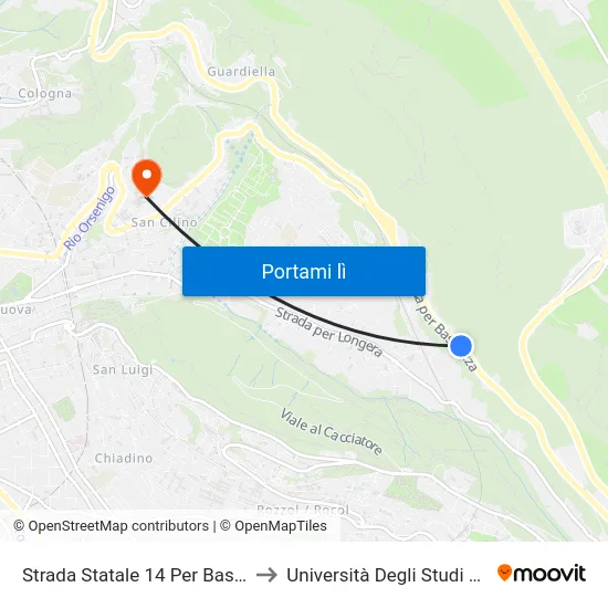 Strada Statale 14 Per Basovizza 56 to Università Degli Studi Di Trieste map