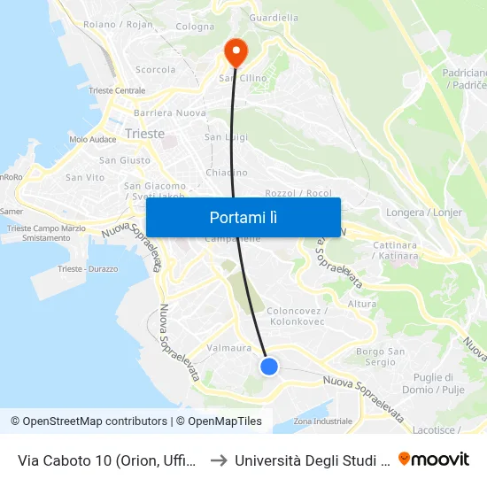 Via Caboto 10 (Orion, Ufficio Postale) to Università Degli Studi Di Trieste map
