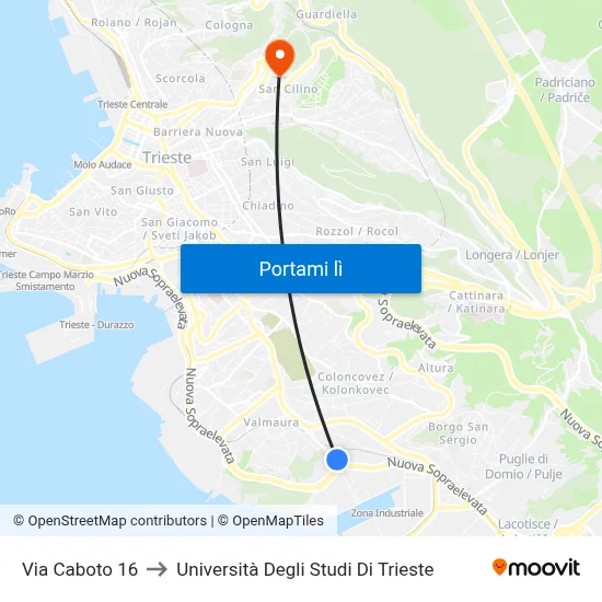 Via Caboto 16 to Università Degli Studi Di Trieste map