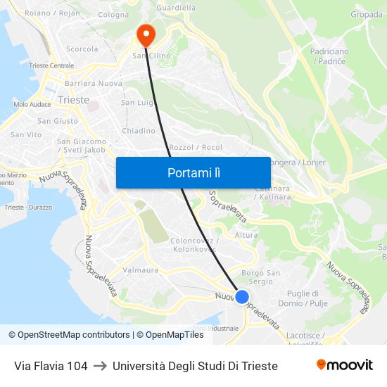 Via Flavia 104 to Università Degli Studi Di Trieste map