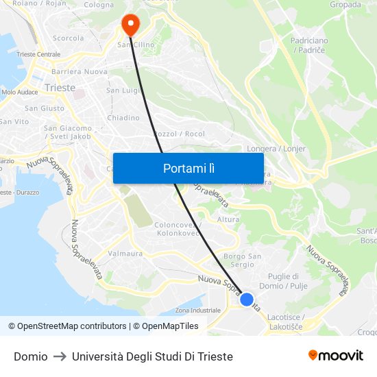 Domio to Università Degli Studi Di Trieste map