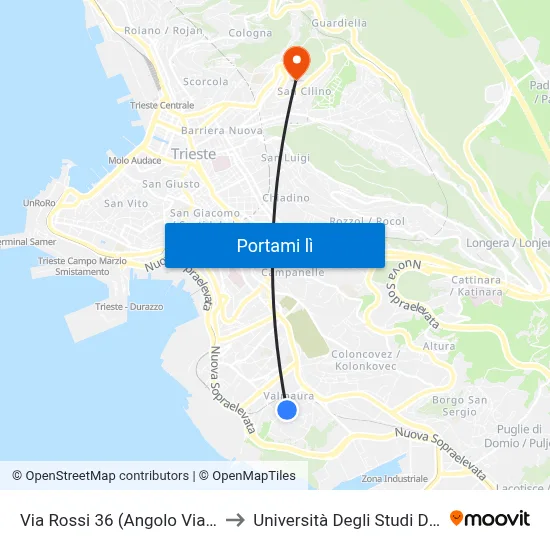 Via Rossi 36 (Angolo Via Puschi) to Università Degli Studi Di Trieste map