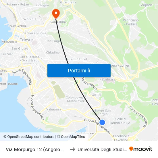 Via Morpurgo 12 (Angolo Via Petracco) to Università Degli Studi Di Trieste map