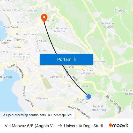 Via Maovaz 6/B (Angolo Via Di Peco) to Università Degli Studi Di Trieste map