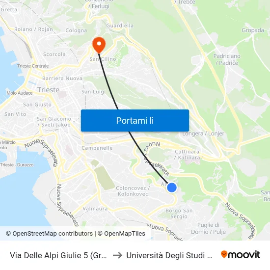 Via Delle Alpi Giulie 5 (Grattacielo) to Università Degli Studi Di Trieste map