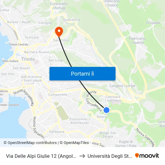 Via Delle Alpi Giulie 12 (Angolo Via Del Montasio) to Università Degli Studi Di Trieste map