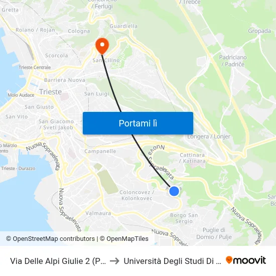 Via Delle Alpi Giulie 2 (Piscina) to Università Degli Studi Di Trieste map