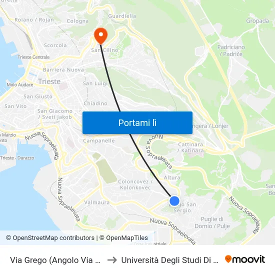 Via Grego (Angolo Via Sillani) to Università Degli Studi Di Trieste map