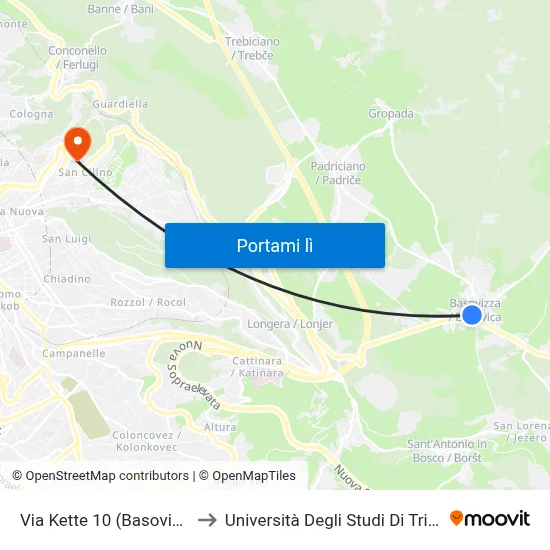 Via Kette 10 (Basovizza) to Università Degli Studi Di Trieste map