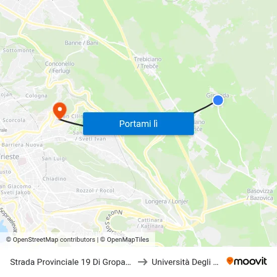 Strada Provinciale 19 Di Gropada 138 (Gropada Paese) to Università Degli Studi Di Trieste map