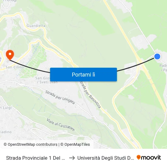 Strada Provinciale 1 Del Carso 18 to Università Degli Studi Di Trieste map
