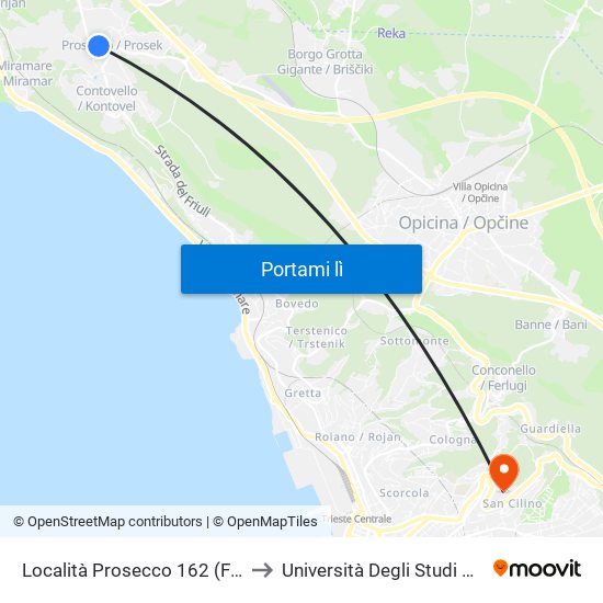 Località Prosecco 162 (Farmacia) to Università Degli Studi Di Trieste map