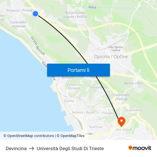 Devincina to Università Degli Studi Di Trieste map