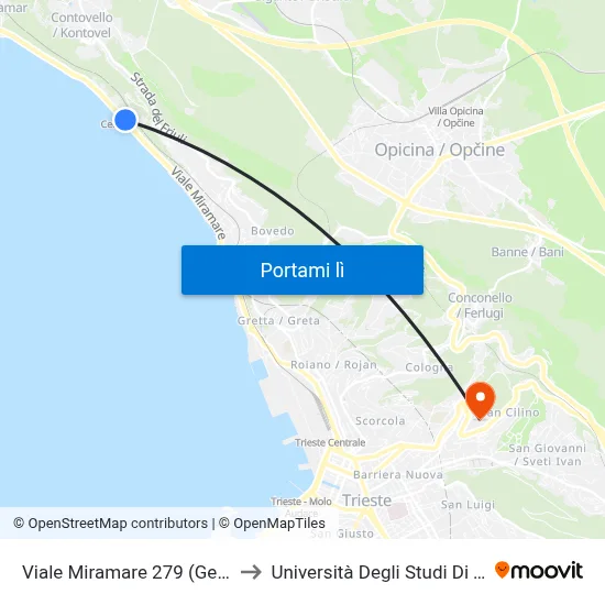 Viale Miramare 279 (Gelateria) to Università Degli Studi Di Trieste map
