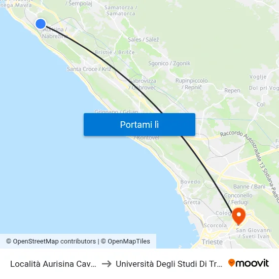 Località Aurisina Cave 82 to Università Degli Studi Di Trieste map