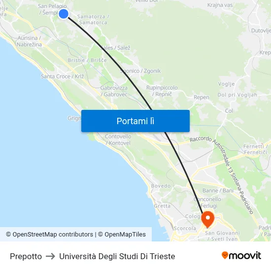 Prepotto to Università Degli Studi Di Trieste map