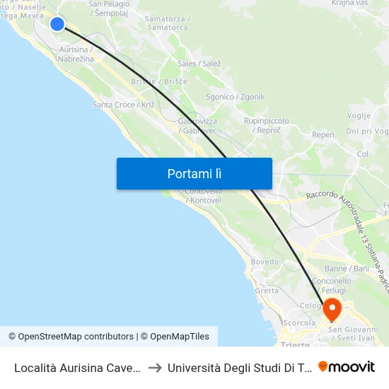 Località Aurisina Cave 62/D to Università Degli Studi Di Trieste map