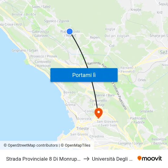 Strada Provinciale 8 Di Monrupino 19/A (Rupinpiccolo) to Università Degli Studi Di Trieste map