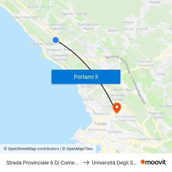 Strada Provinciale 6 Di Comeno 37 (Campo Sacro) to Università Degli Studi Di Trieste map