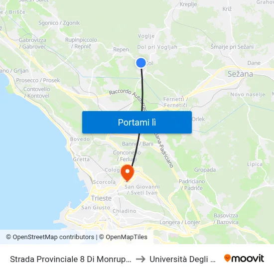 Strada Provinciale 8 Di Monrupino 50 (Cimitero Di Col) to Università Degli Studi Di Trieste map