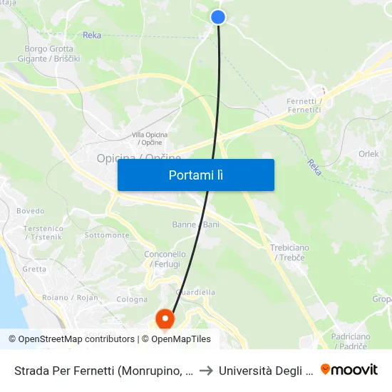 Strada Per Fernetti (Monrupino, Direzione Piazza Oberdan) to Università Degli Studi Di Trieste map