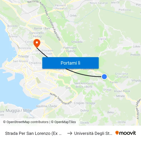 Strada Per San Lorenzo (Ex Motel Val Rosandra) to Università Degli Studi Di Trieste map